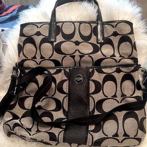 Coach black signature fold over tote bag.